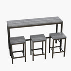Modern Design Kitchen Dining Table Pub Table Long Dining Table Set with 3 Stools Easy Assembly Gray