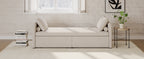 Modern cushioned lounge chair sofa bed with 2 drawers, small single sofa bed without mattress, linen, beige