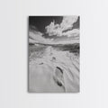 Desert Footprints Path, Dune Art, Wanderlust Vibes, Monochrome Landscape, Framed Canvas Print, Bedroom Wall Decor, Minimalist Travel