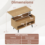 31.5 Inch Lift-Top Coffee Table with Hidden Storage and 2 Open Shelves