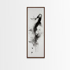 Tall Skinny Koi Fish Painting Print, Black and White Wabi Sabi Wall Art, Koi Fish Wall Decor, Japanese Style Elegant Artwork, Narrow Wall Art