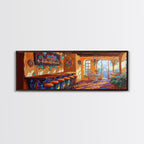 Rustic Cantina Interior, Mexican Bar Scene, Warm Home Decor, Framed Canvas Print, Dining Room Art, Cozy Southwestern Style