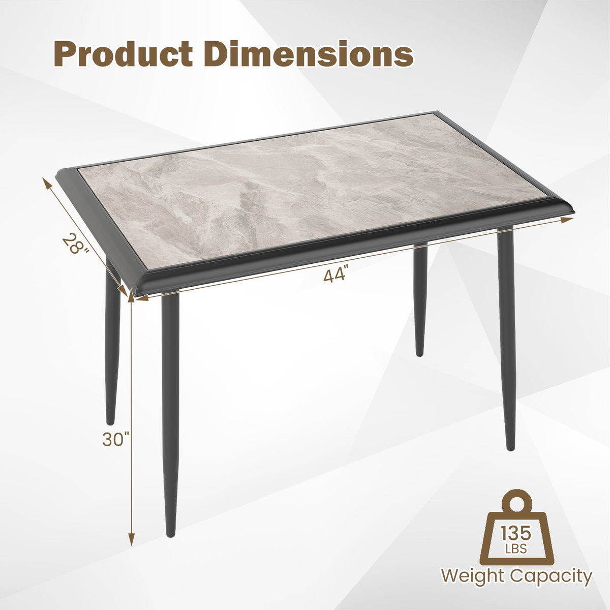Sintered Stone Dining Table 44" Rectangular Kitchen Table with Metal Frame Indoor Modern Breakfast Table for Living Room Dining Room-Golden