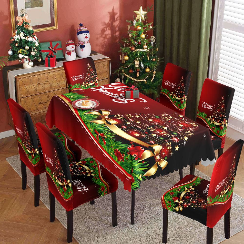 Christmas tablecloth, holiday decoration, elastic chair cover, household dining table, waterproof and dustproof tablecloth, fabric decorative tablecloth