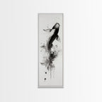 Tall Skinny Koi Fish Painting Print, Black and White Wabi Sabi Wall Art, Koi Fish Wall Decor, Japanese Style Elegant Artwork, Narrow Wall Art