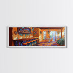 Rustic Cantina Interior, Mexican Bar Scene, Warm Home Decor, Framed Canvas Print, Dining Room Art, Cozy Southwestern Style