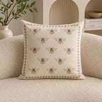 Fennco Styles Ivory Embroidered Bee Decorative Filled Throw Pillow, 18" X 18", 1-Pack