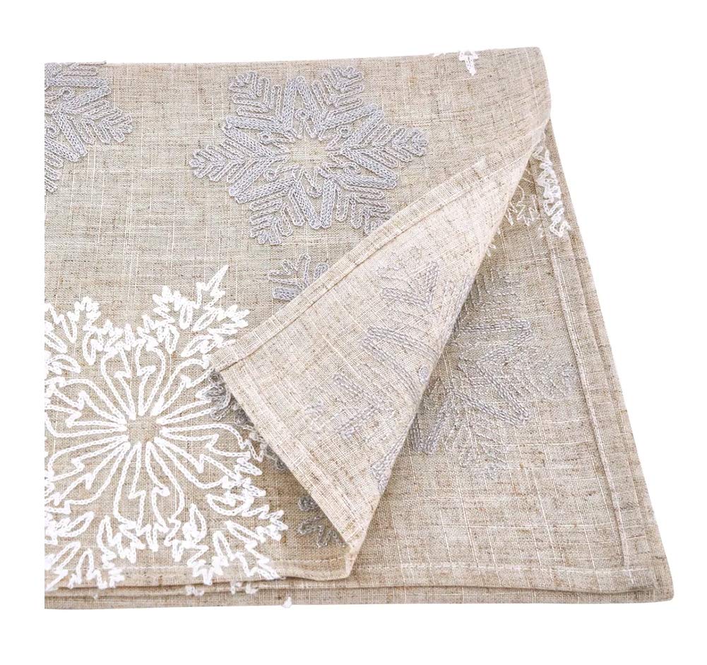 Fennco Styles Snowflake Embroidery Table Runner 16x70 Inch Rectangular – Natural Table Cover for Home Décor, Dining Table, Banquets, Holidays and Special Occasions