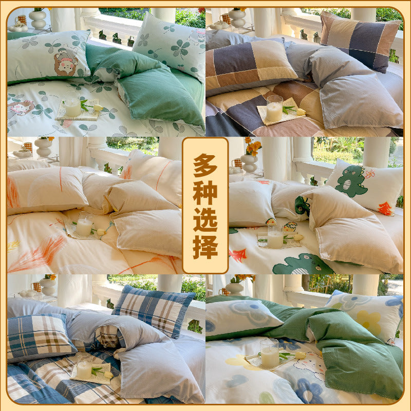 Cartoon Four-Piece Set Fresh Autumn and Winter Single Student Dormitory Bedding Sheet Three-Piece Set Single Quilt Cover
