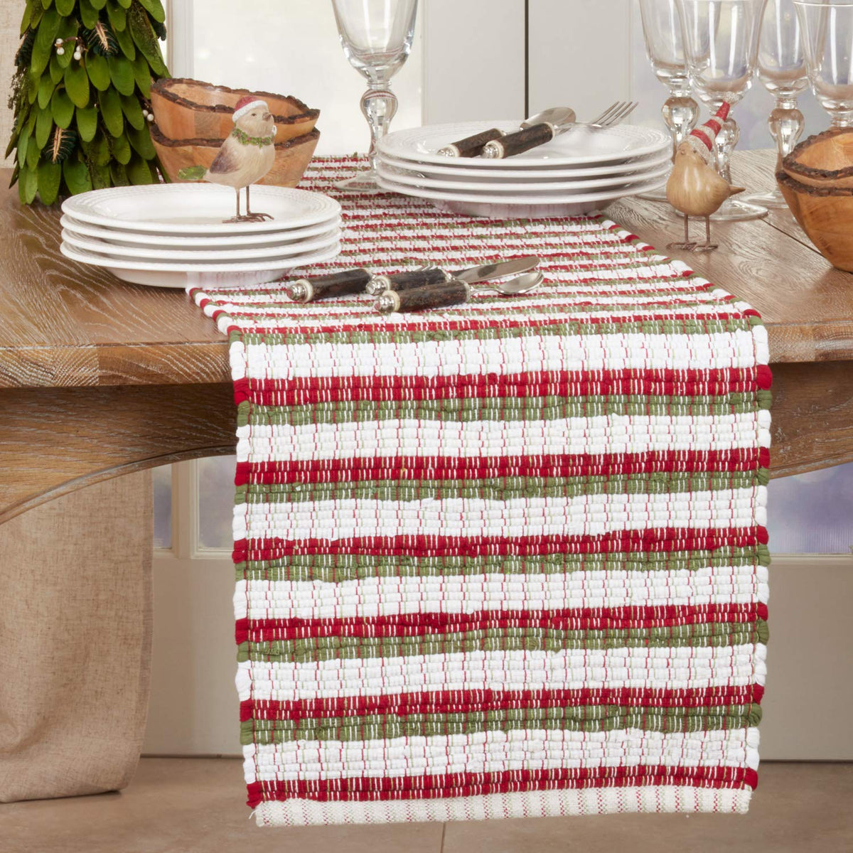 Fennco Styles Holiday Chindi Striped Cotton Table Runner 16" W x 72" L - Multicolored Table Cover for Home Décor, Dining Table, Banquet, Family Gathering, Everyday Use, Christmas and Special Occasion