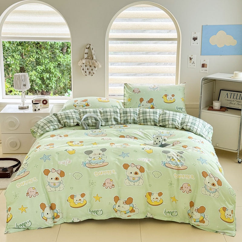 Cartoon Four-Piece Set Fresh Autumn and Winter Single Student Dormitory Bedding Sheet Three-Piece Set Single Quilt Cover