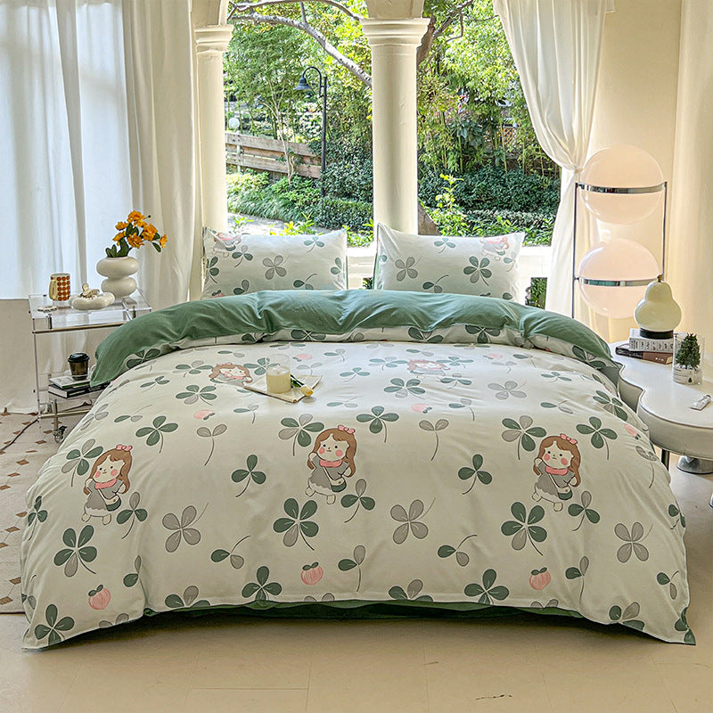 Cartoon Four-Piece Set Fresh Autumn and Winter Single Student Dormitory Bedding Sheet Three-Piece Set Single Quilt Cover