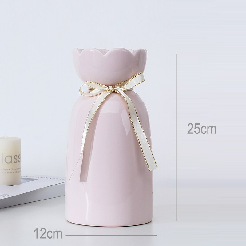 European-style creative ribbon ceramic vase dining room table dry flower arrangement table top decoration at home