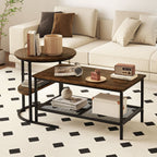 Coffee Table 2-Tier Rectangle Coffee Table and Side End Table with Storage Shelves