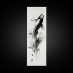 Tall Skinny Koi Fish Painting Print, Black and White Wabi Sabi Wall Art, Koi Fish Wall Decor, Japanese Style Elegant Artwork, Narrow Wall Art