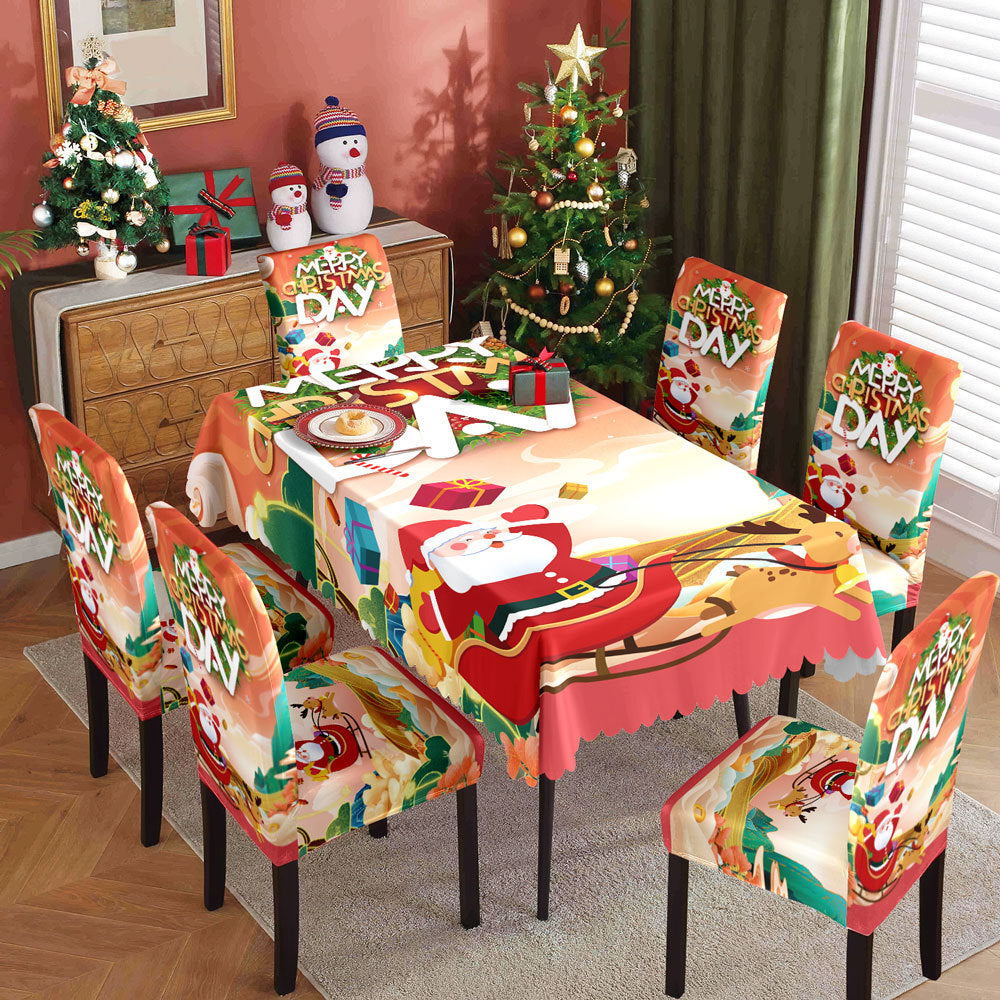 Christmas tablecloth, holiday decoration, elastic chair cover, household dining table, waterproof and dustproof tablecloth, fabric decorative tablecloth