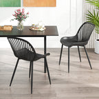 Modern Kitchen Chairs with Metal Legs Cutout Backrest Curved Seat for Dining Room Home Office-Black