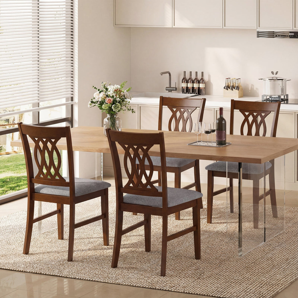 Dining Chairs Set of 2 Dining Room Chairs with Padded Seat for Kitchen Living Room-Walnut