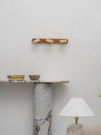 Travertine Stone Wall Sconce with Dimmable LED | Natural Wood Accent for Warm Ambient Glow