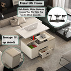 Modern lift coffee table, living room with 4 chairs, expandable 1 hidden storage space+2 drawers, folding dining table