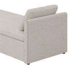Modern cushioned lounge chair sofa bed with 2 drawers, small single sofa bed without mattress, linen, beige
