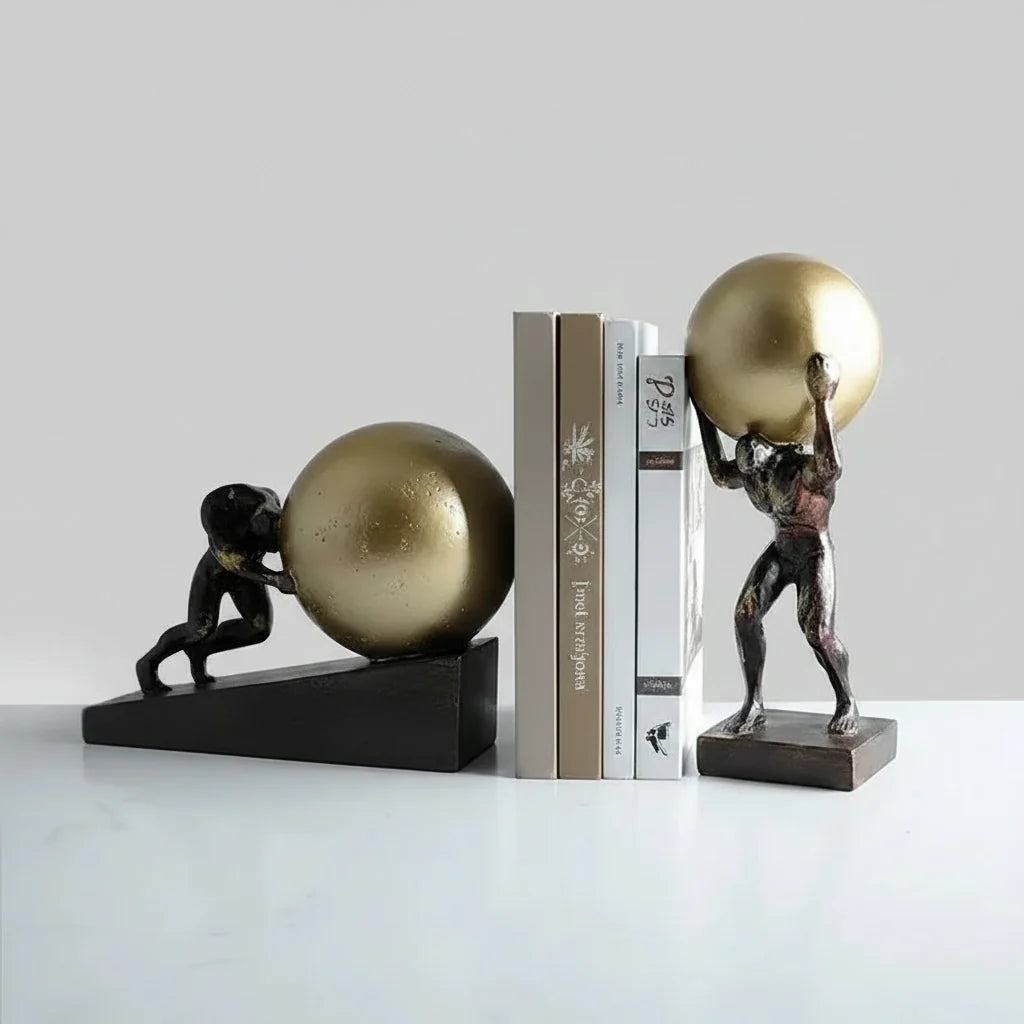 Atlas Statue Man Holding Ball Metal Sculpture Home Decor
