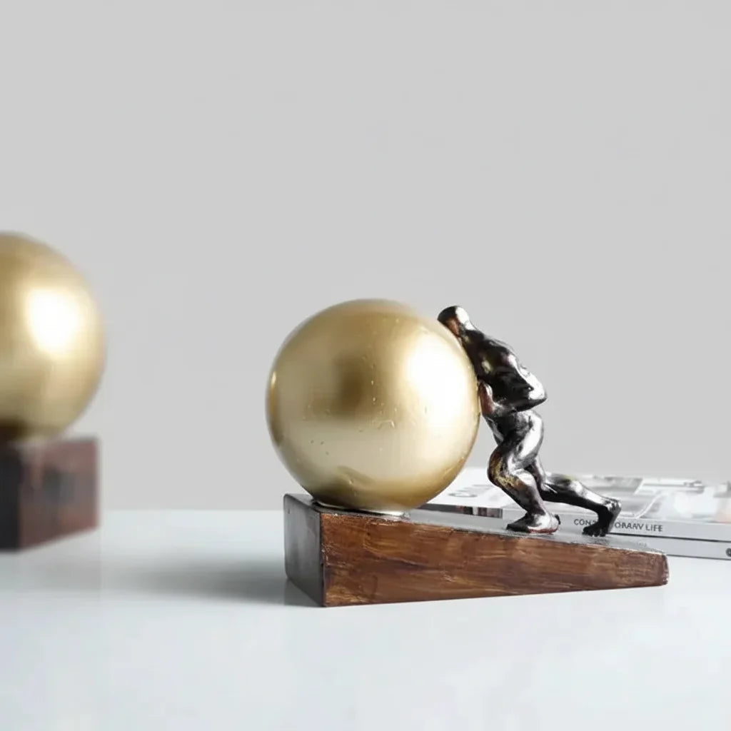 Atlas Statue Man Holding Ball Metal Sculpture Home Decor