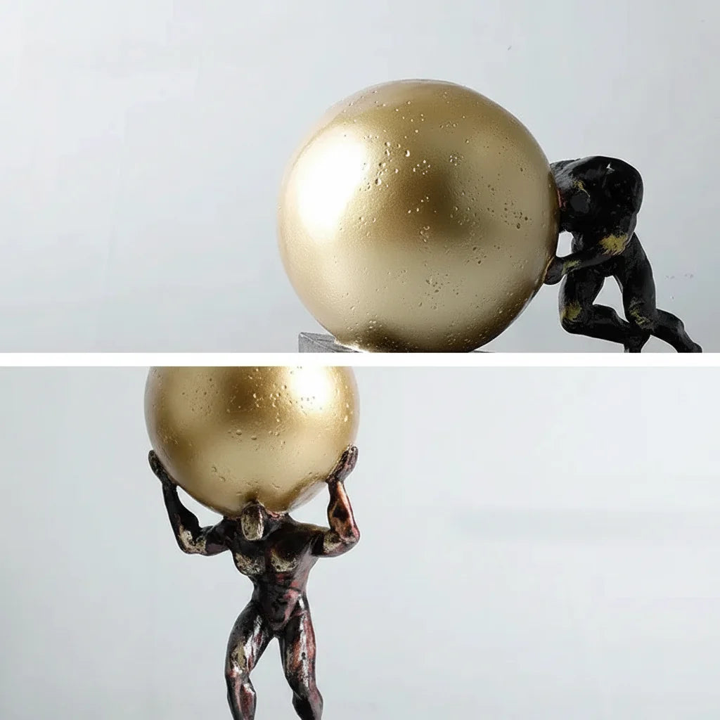 Atlas Statue Man Holding Ball Metal Sculpture Home Decor