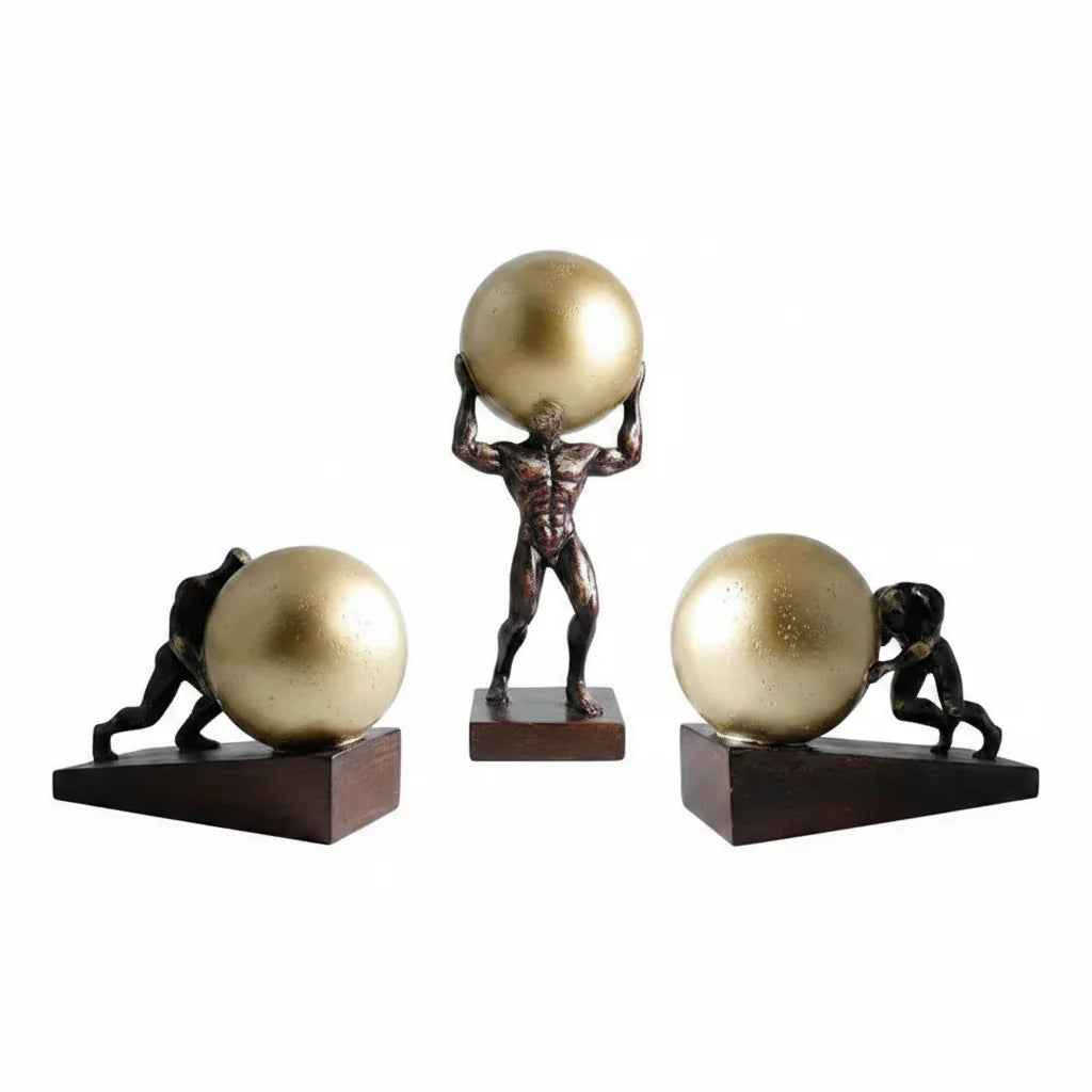Atlas Statue Man Holding Ball Metal Sculpture Home Decor