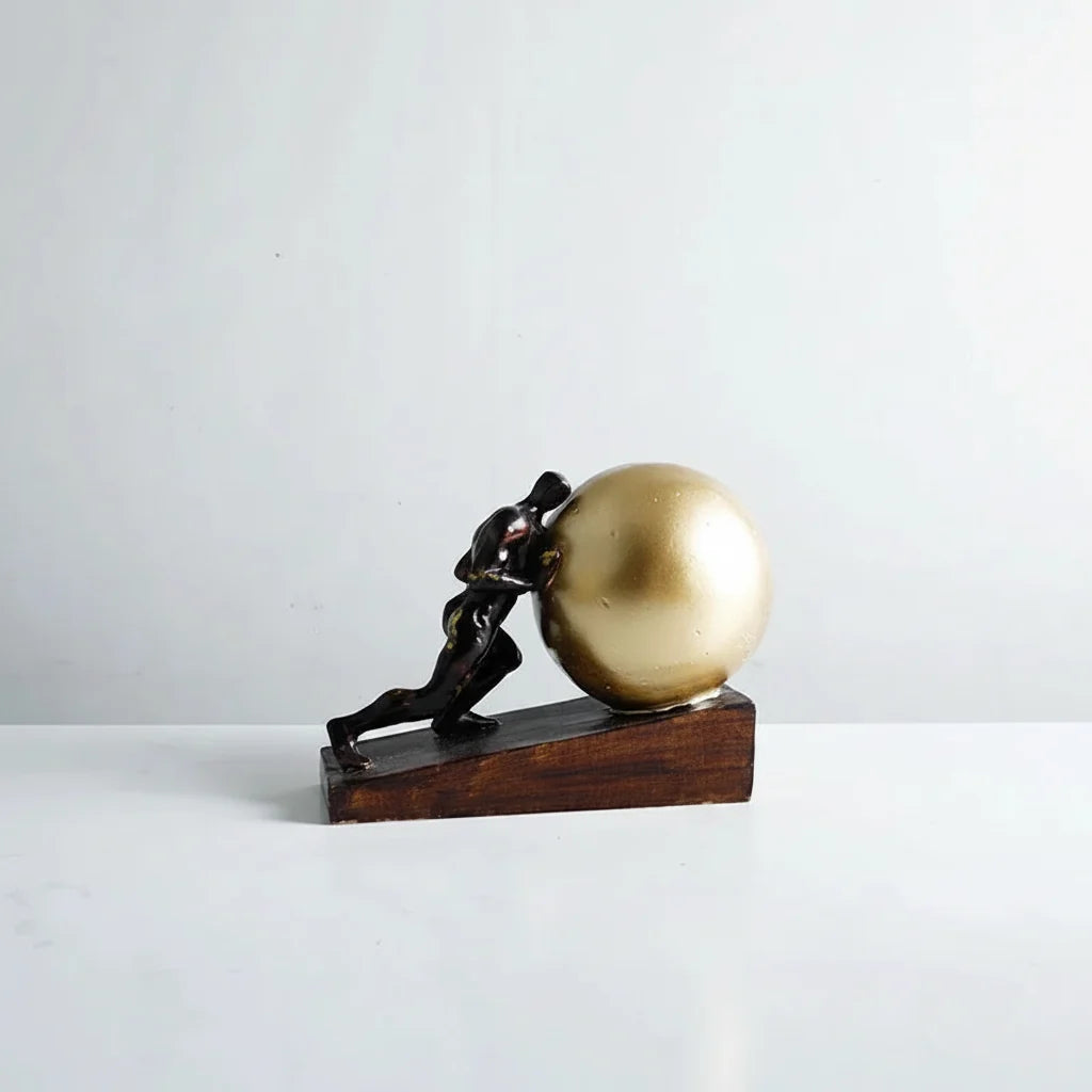 Atlas Statue Man Holding Ball Metal Sculpture Home Decor