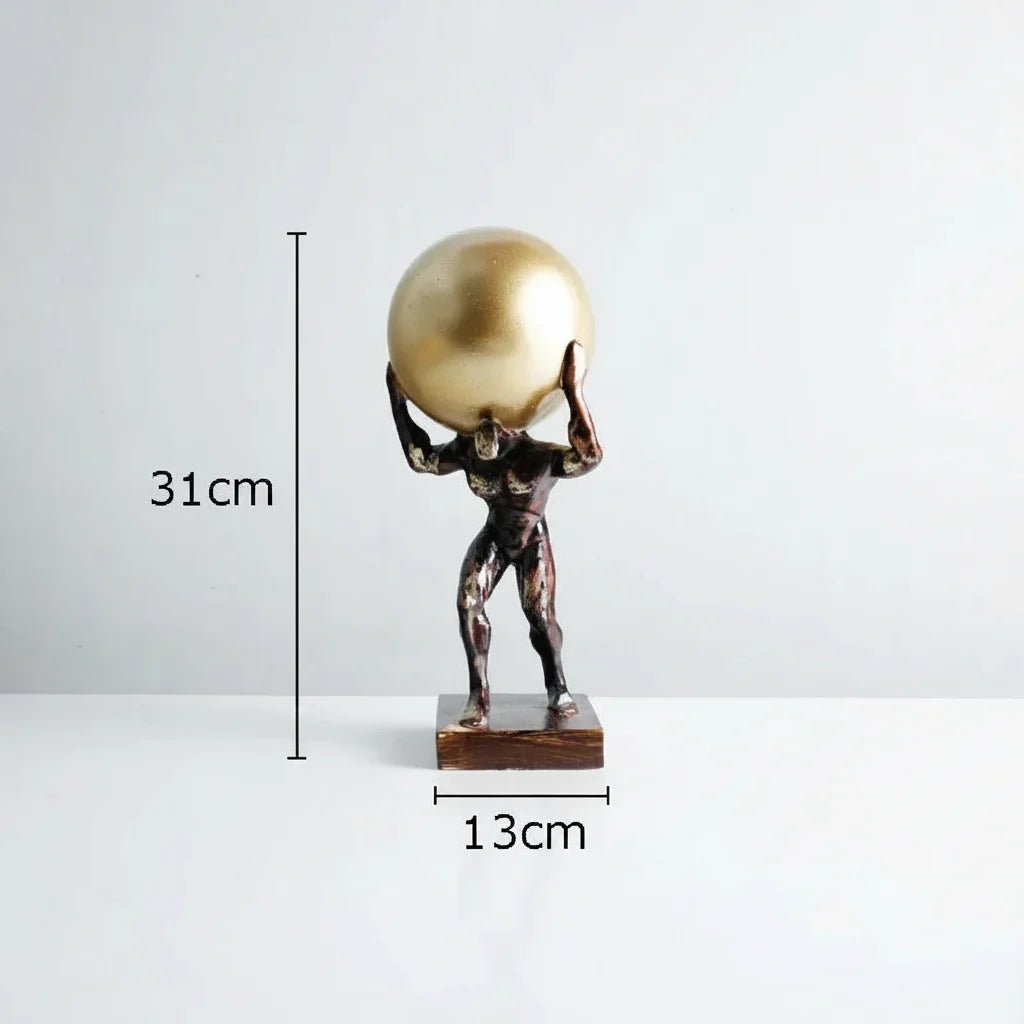 Atlas Statue Man Holding Ball Metal Sculpture Home Decor