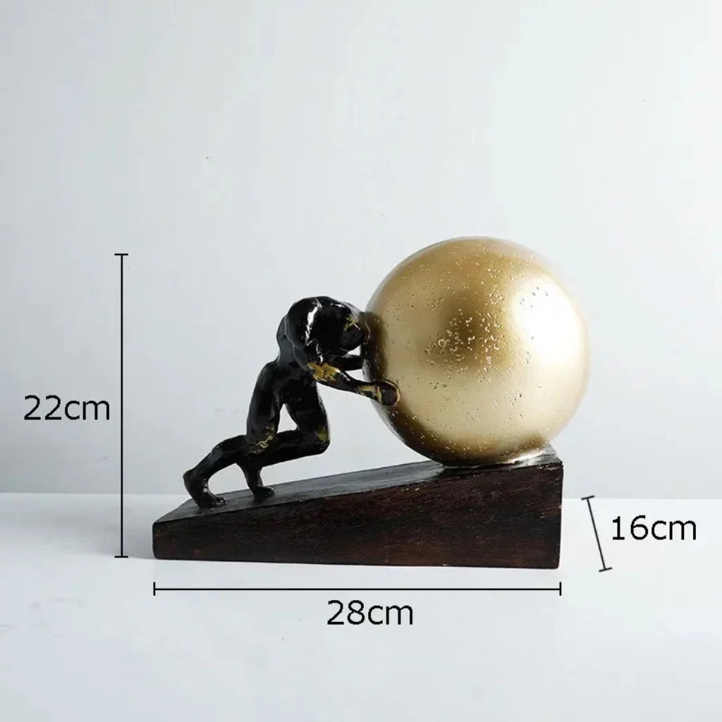Atlas Statue Man Holding Ball Metal Sculpture Home Decor