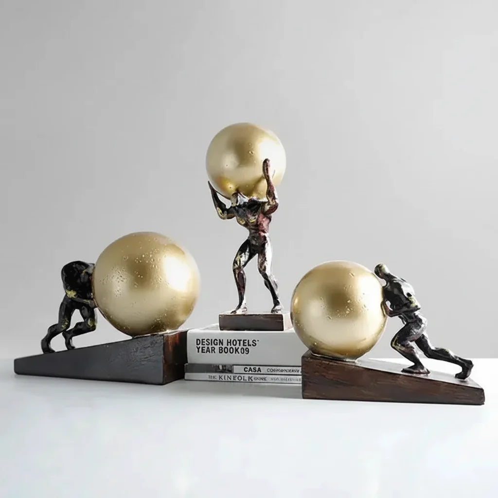 Atlas Statue Man Holding Ball Metal Sculpture Home Decor