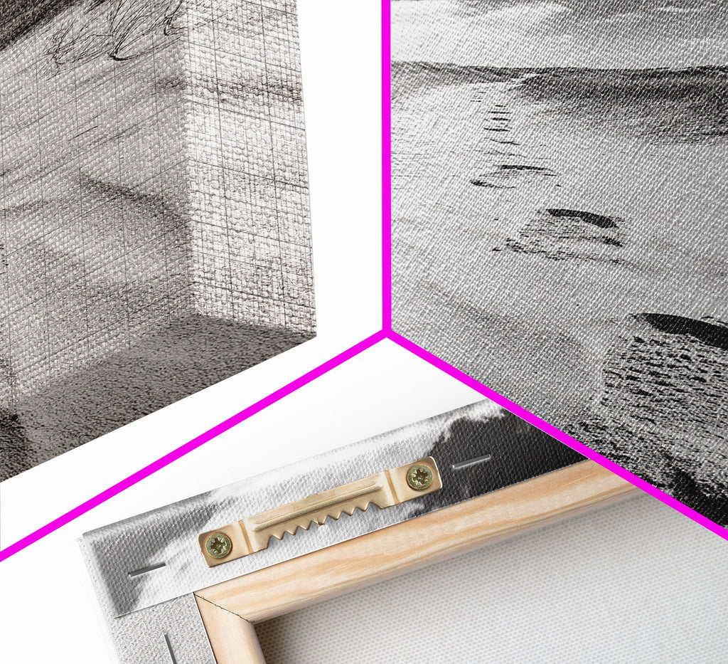 Desert Footprints Path, Dune Art, Wanderlust Vibes, Monochrome Landscape, Framed Canvas Print, Bedroom Wall Decor, Minimalist Travel