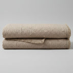 DaDa Bedding Elegant Fringed Cotton Quilted Throw Blanket - Luxurious Solid Soft Paisley Pattern, Cozy Lightweight Lap Throw, Perfect for Couch or Bed, Neutral Sandy Taupe Tan Beige, 50x60 Inches