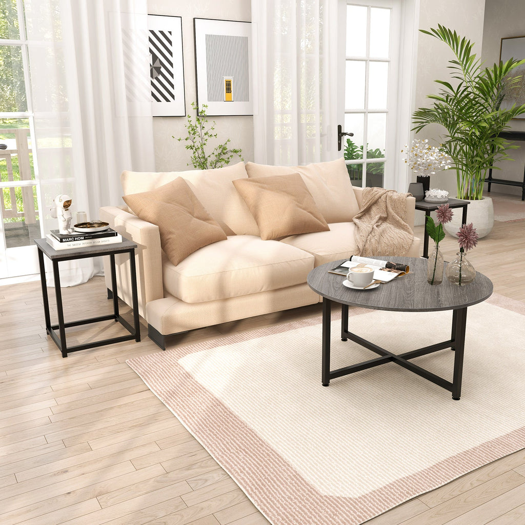 3-Piece Coffee Table Set Round Coffee Table and 2PCS Square End Tables