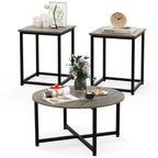 3-Piece Coffee Table Set Round Coffee Table and 2PCS Square End Tables