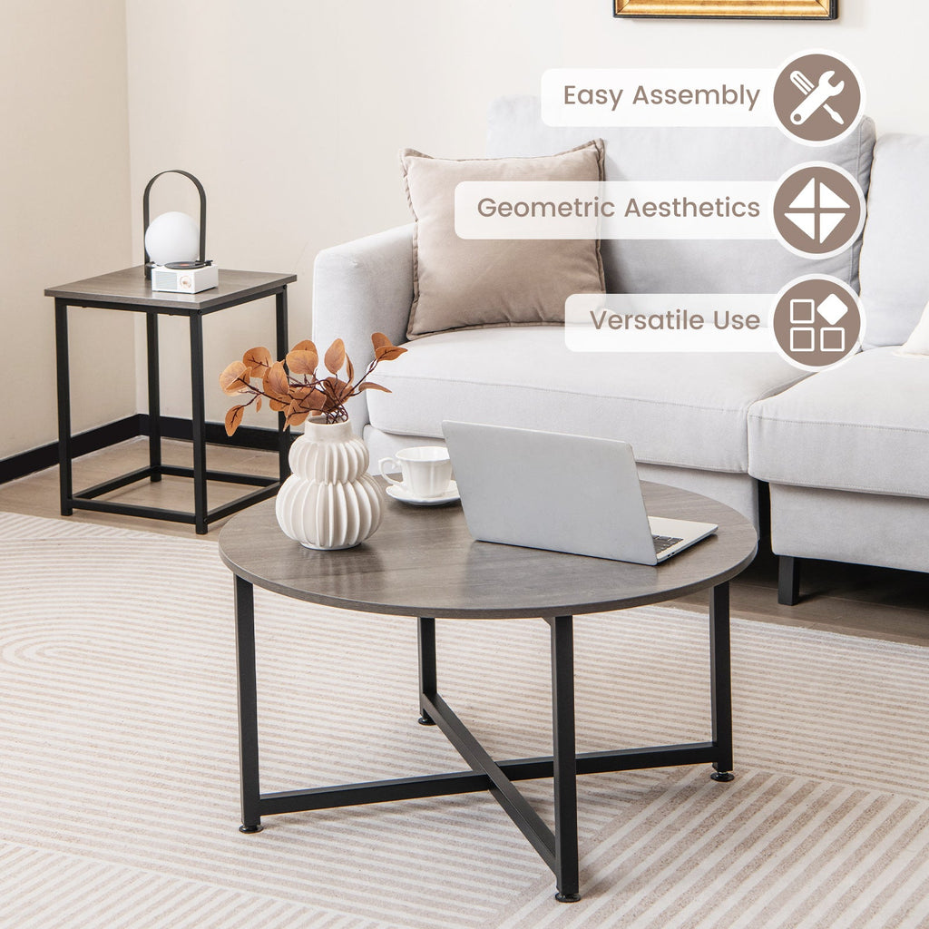 3-Piece Coffee Table Set Round Coffee Table and 2PCS Square End Tables