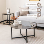 3-Piece Coffee Table Set Round Coffee Table and 2PCS Square End Tables
