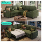 Sectional Couches for Living Room, 81" L Shape 5 Seats, Green | Sleeper sofa with pull out couch bed, corduroy, Customized