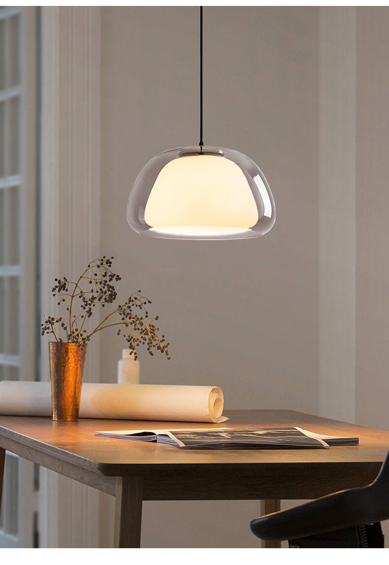 Hand-Blown Glass Globe Pendant Light with Dome Shade | Modern Dining Lamp