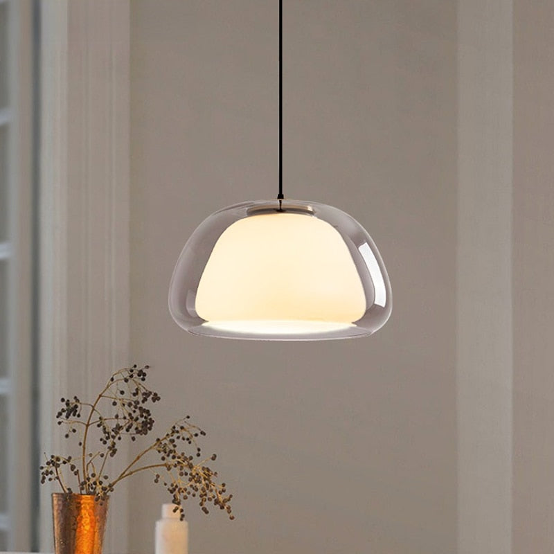 Hand-Blown Glass Globe Pendant Light with Dome Shade | Modern Dining Lamp