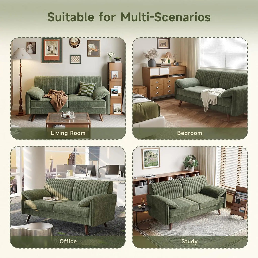 Modern Loveseat Sofa 64.5" for Small Space Living Room, Chenille Fabric 2-Seater Couch with High Legs（164cm）, Comfy Small Apartment Sofa Green