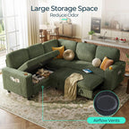 Sectional Couches for Living Room, 81" L Shape 5 Seats, Green | Sleeper sofa with pull out couch bed, corduroy, Customized