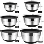 1/6PCS Silicone Bottom Thickened with Lid Cooking Basin Stainless Steel Egg Beating Basin Salad Mixing Basin Kitchen Baking