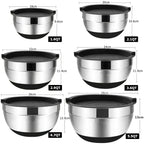 1/6PCS Silicone Bottom Thickened with Lid Cooking Basin Stainless Steel Egg Beating Basin Salad Mixing Basin Kitchen Baking