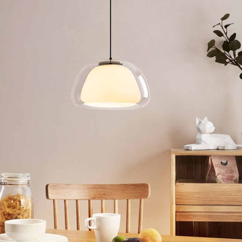 Hand-Blown Glass Globe Pendant Light with Dome Shade | Modern Dining Lamp