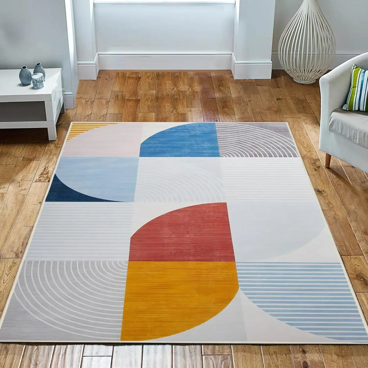VIKAMA Geometric Style Living Room Carpet, Durable And Slip-Resistant Sofa, Coffee Table Rug, Bedroom Floor Mat, Home Decoration