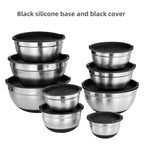 1/6PCS Silicone Bottom Thickened with Lid Cooking Basin Stainless Steel Egg Beating Basin Salad Mixing Basin Kitchen Baking
