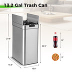 13.2 Gal Slim Kitchen Trash Can with Wing Lids and Stainless Steel Frame
